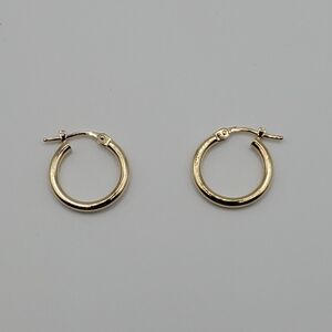 10K Yellow Gold Small Hoops Earrings 2x15mm Women, NEW